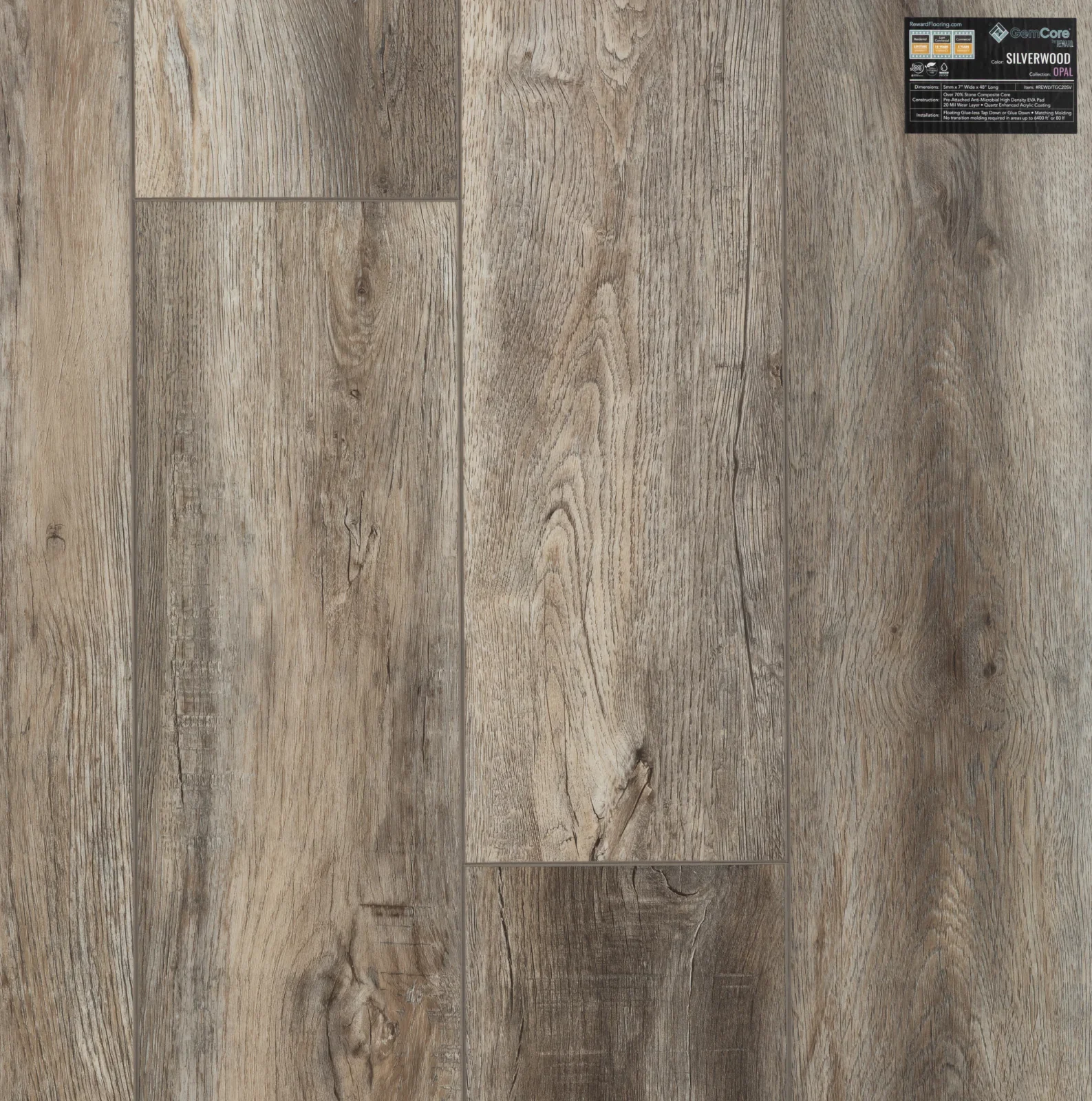 GemCore Opal Silverwood wood-look stone composite flooring