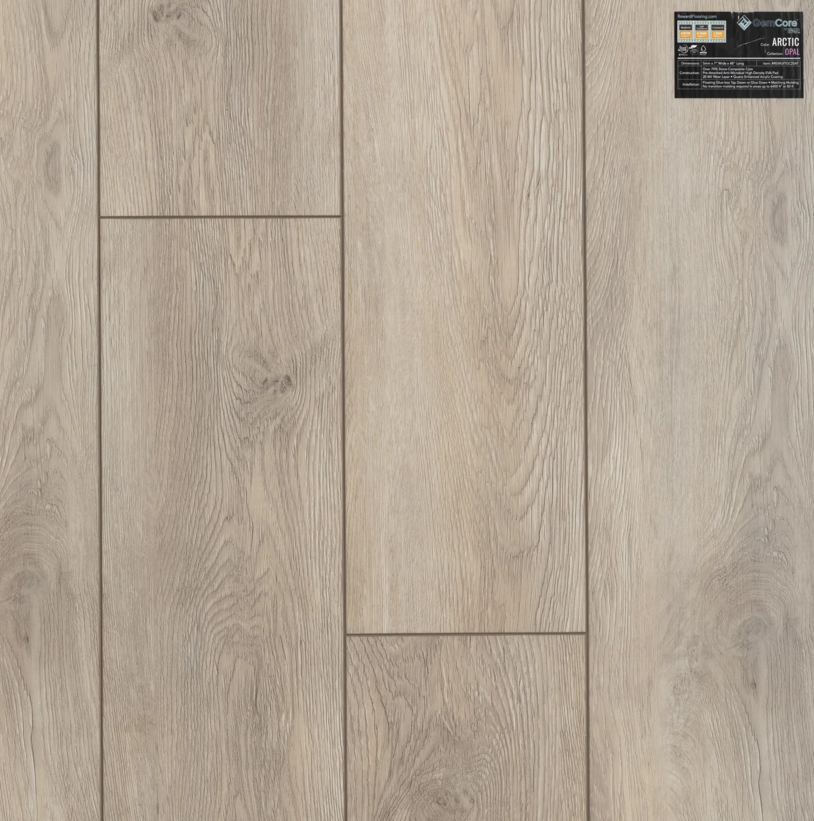 GemCore Opal Arctic wood-look stone composite flooring
