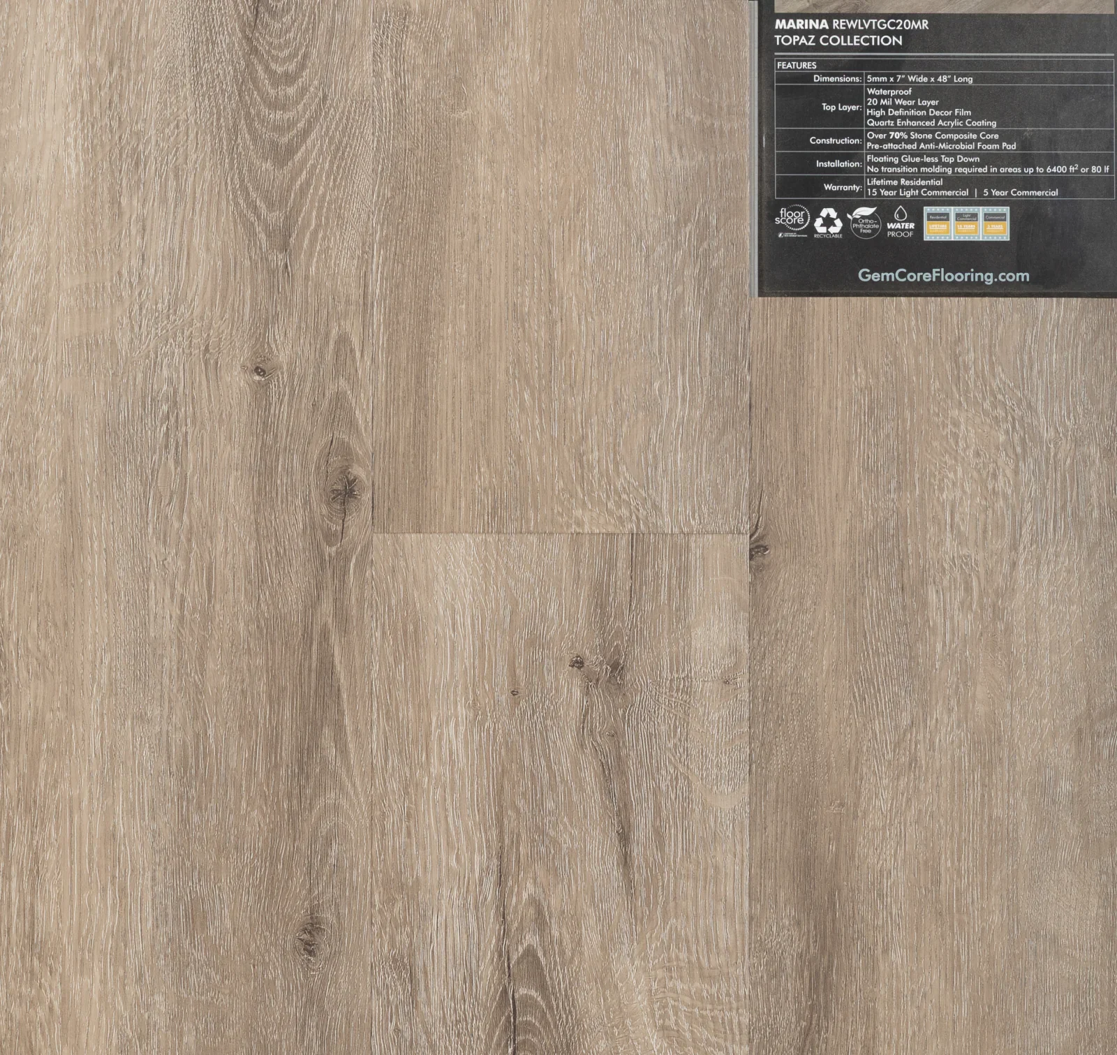 GemCore Topaz Marina wood-look stone composite flooring