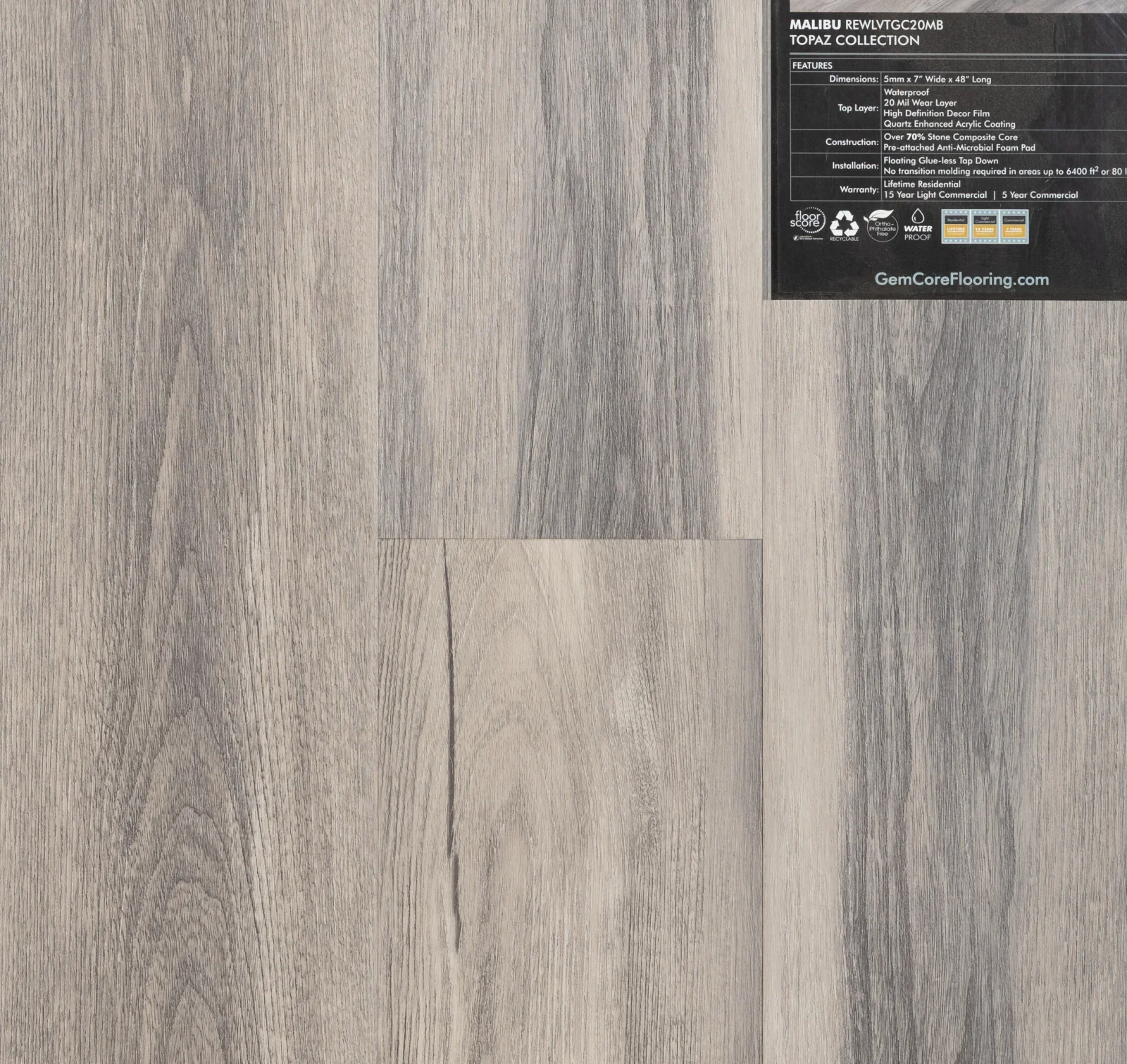GemCore Topaz Malibu wood-look stone composite flooring
