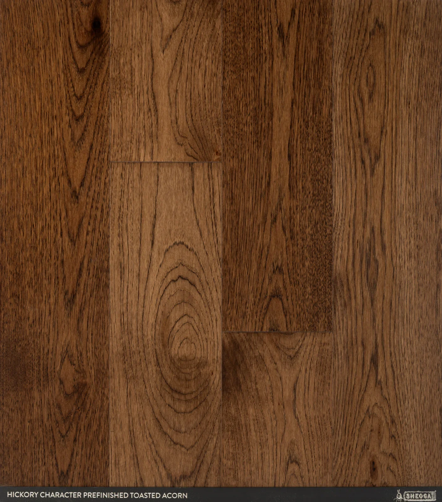 Sheoga Character Hickory Toasted Acorn prefinished solid hardwood flooring sample